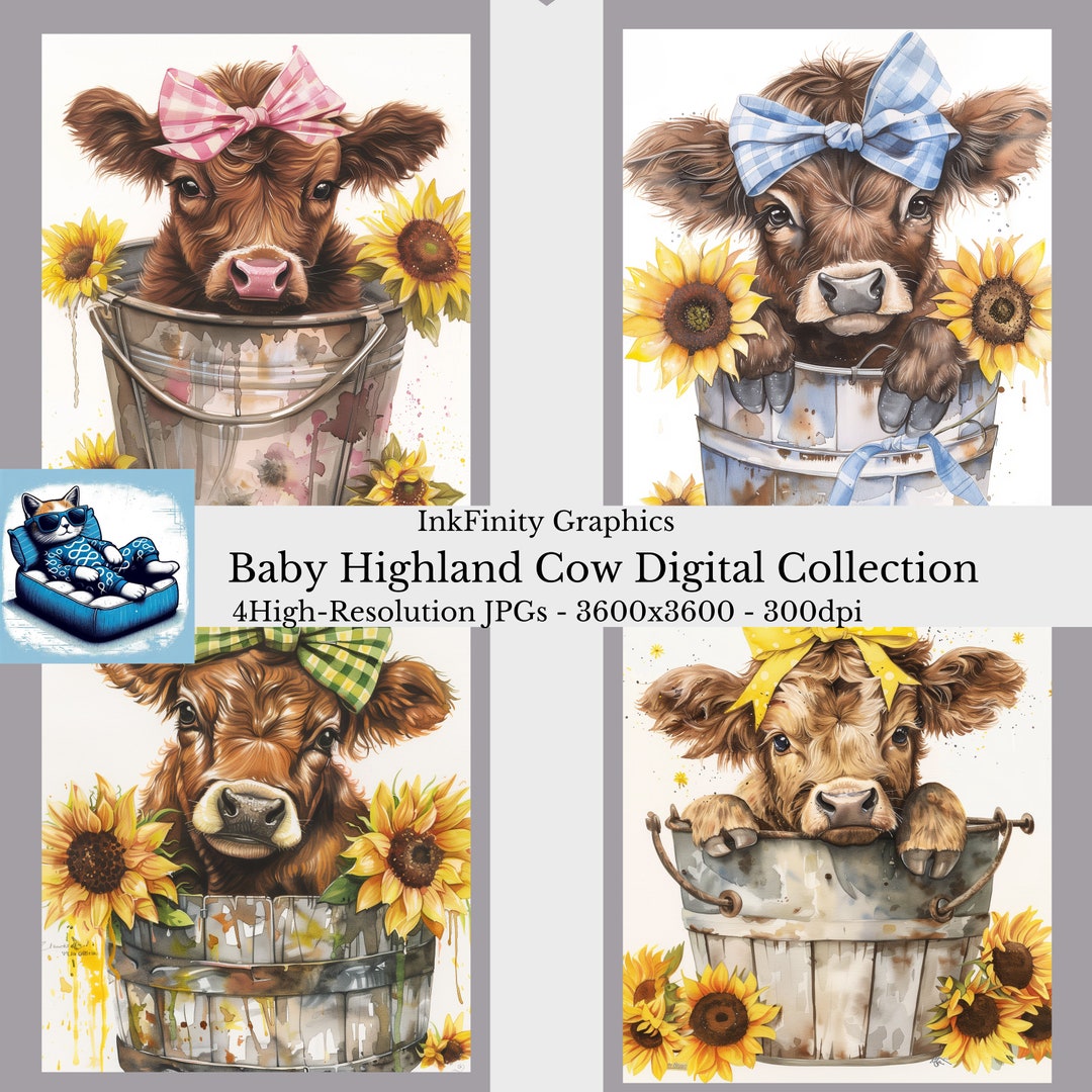 Highland Cow PNG Watercolor Clipart for Baby Highland, Cute Baby ...