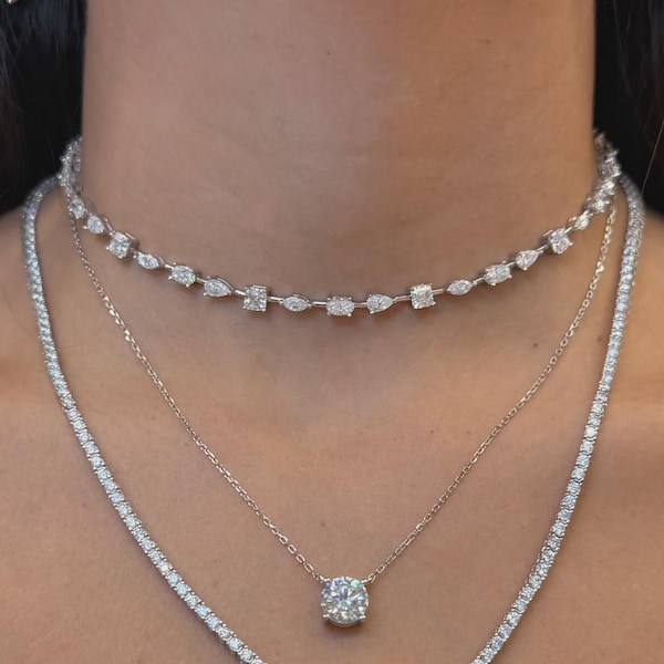 Moissanite Adjustable Multi-Cut Tennis Choker Necklace