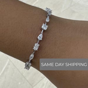 Mix Shapes Moissanite Tennis Bracelet /  Oval, round, and pear shaped moissanite stones bracelet/