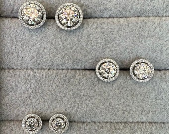 Moissanite Halo Stud Earrings