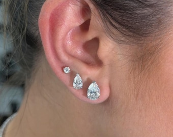 Moissanite Pear Cut Solitaire Stud Earrings
