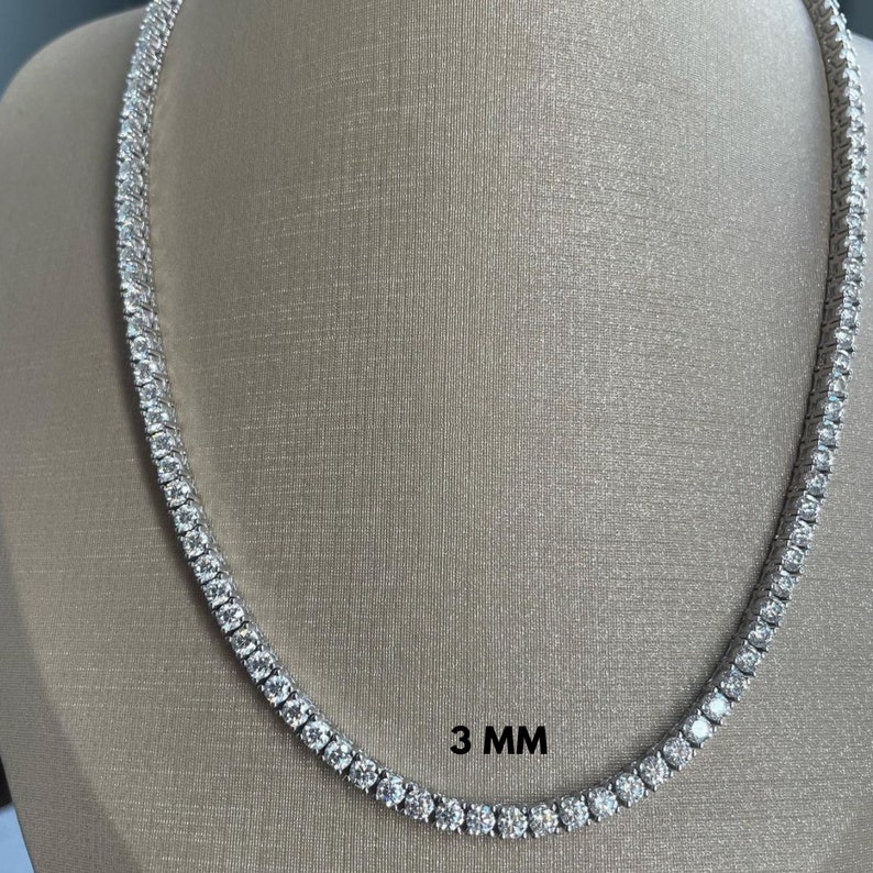 Italiano Silver 2mm Moissanite Tennis Chain – 14k Gold Plated 925 Sterling Silver, Iced Hip Hop, Passes Diamond Tester