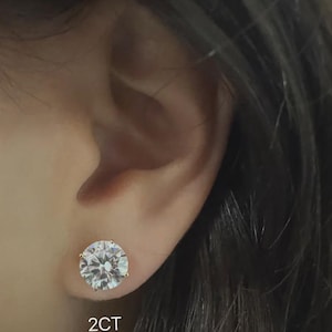 NEW AND IMPROVED. Moissanite Solitaire Stud Earrings that lay flat on the ear. Martini setting moissanite round studs image 2
