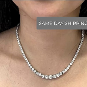 Moissanite Graduated Tennis Necklace, rivera fine tennis necklace, diamonds brilliant tennis necklace. gradient necklace, riviera necklace