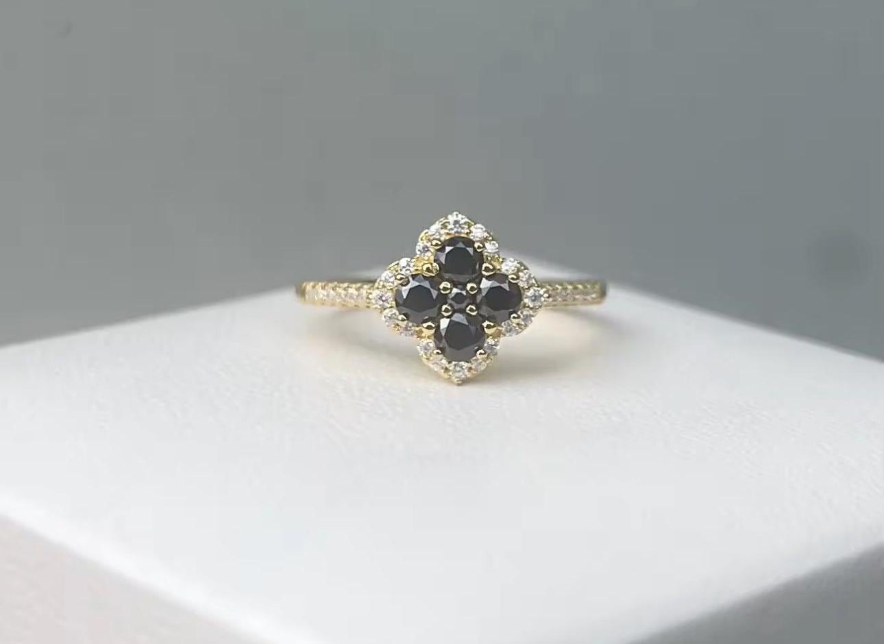 Moissanite Clover Ring - Four Leaf Ring, Pave Lucky Ring , 4