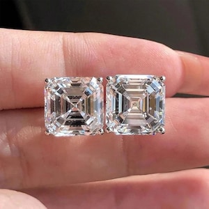 Moissanite 4tcw Asscher Cut Earrings / Square Emerald Cut Stud Earrings. Moissanite  Emerald Stud