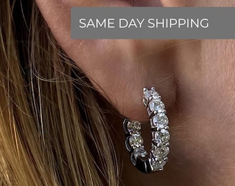 Moissanite Inside Out Hoop Earrings, fine hoops, better than diamonds hoop earrings.