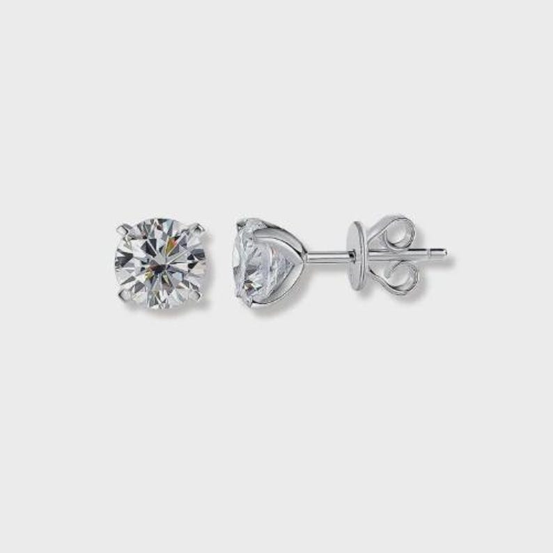 NEW AND IMPROVED. Moissanite Solitaire Stud Earrings that lay flat on the ear. Martini setting moissanite round studs image 3