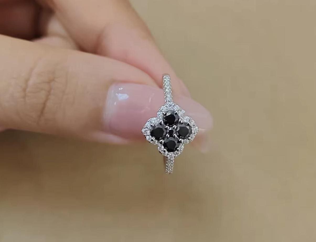 Moissanite Clover Ring - Four Leaf Ring, Pave Lucky Ring , 4
