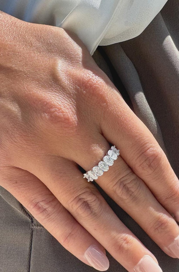 Oval Cut Moissanite Half Eternity Ring