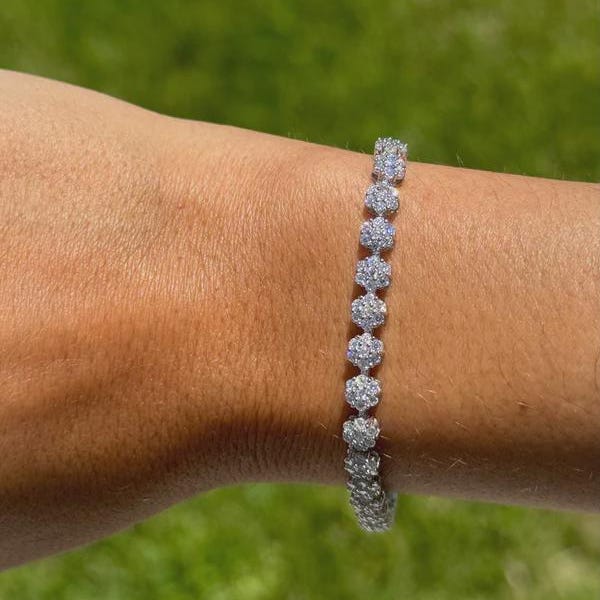 Moissanite Flower Tennis Bracelet, fine jewelry tenis bracelet, full like diamond tenis bracelet, flower bracelet