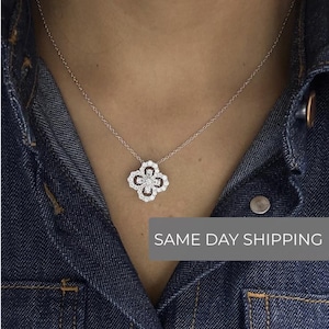 Moissanite Clover Necklace, Four leaf necklace, 4 leaf pendant. Clover jewelry, elegant clover pendant.