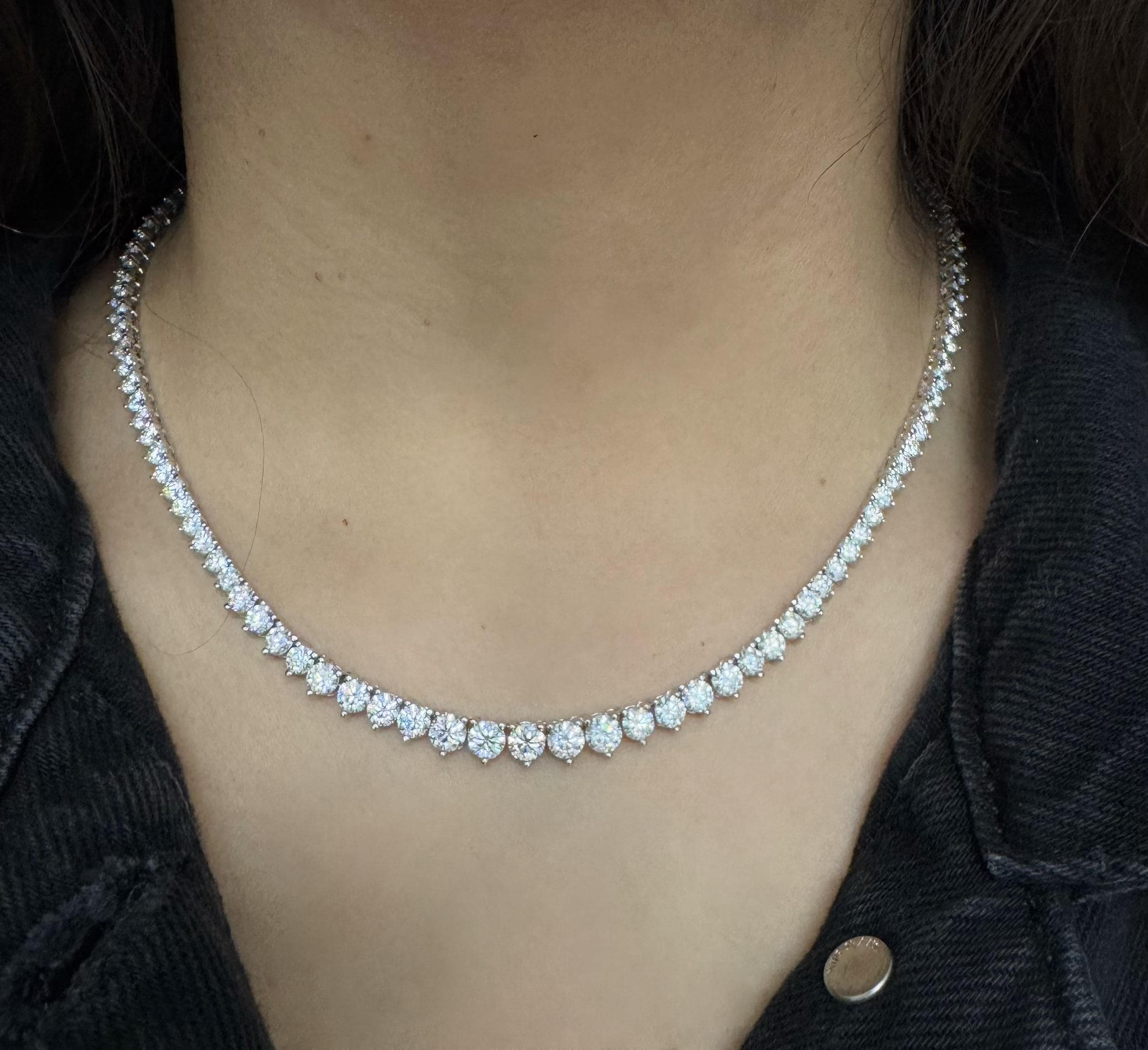 Riviera Three Prong Moissanite Graduated Tennis Necklace, Rivera 