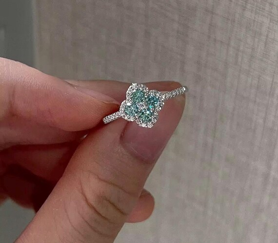【Moissanite】Clover ring ÉCLATrou jewelry Moissanite Clover Ring - Four Leaf Ring, Pave Lucky Ring , 4