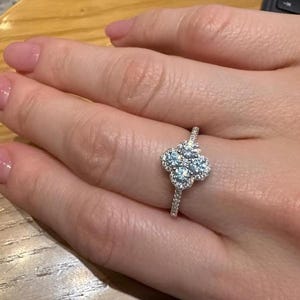 Moissanite Clover Ring - Four Leaf Ring, Pave Lucky Ring , 4 Leaf Ring with Moissanite Stones. Black clover ring. blue clover ring