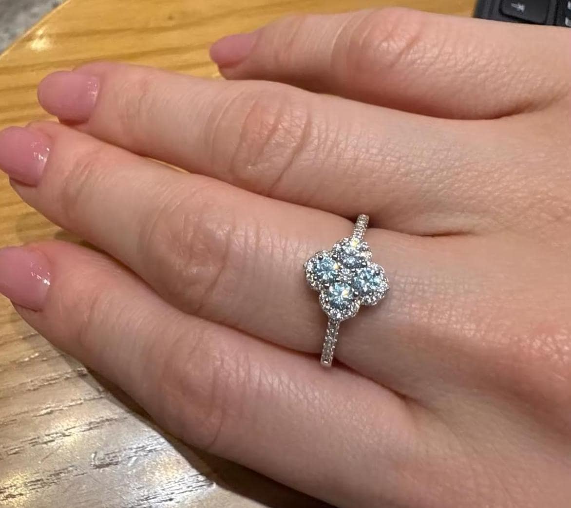 Moissanite Clover Ring - Four Leaf Ring, Pave Lucky Ring , 4