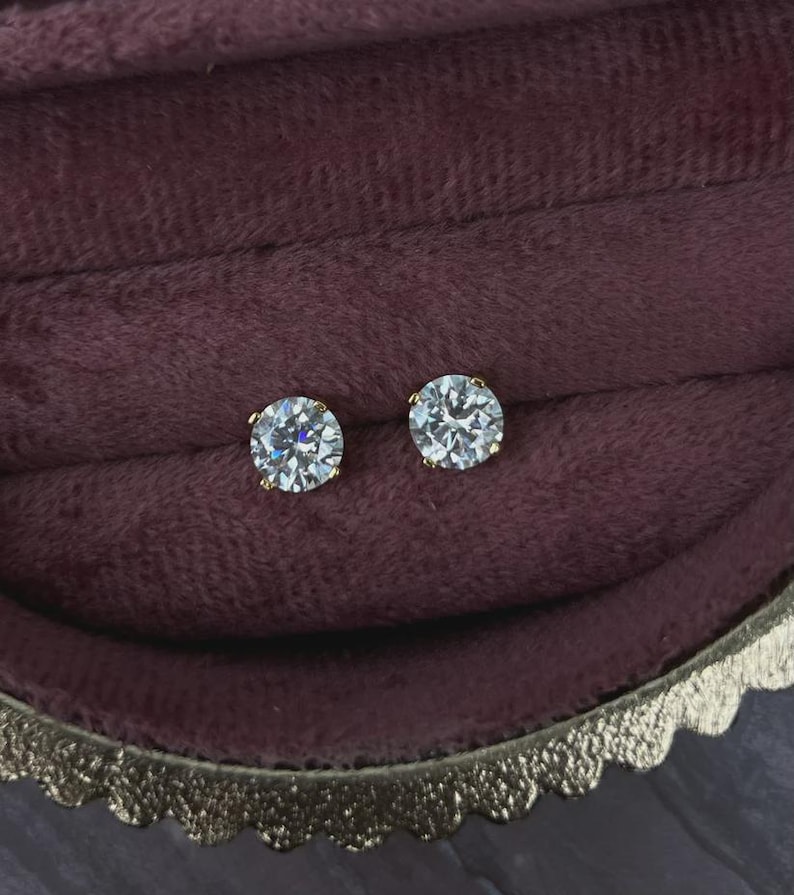 NEW AND IMPROVED. Moissanite Solitaire Stud Earrings that lay flat on the ear. Martini setting moissanite round studs image 4