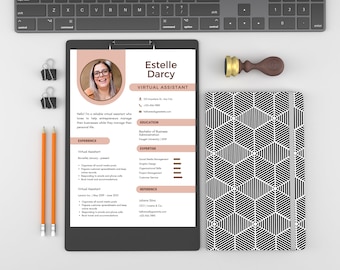 Currículum de asistente virtual // Currículum de solicitud de empleo // Currículum compatible con ATS // Plantilla de descarga instantánea