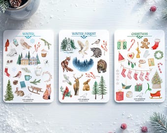 Winter Sticker Sheet Bundle, Stickers for Journals, Planners and Scrapbooking