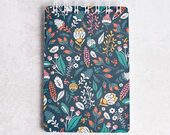 Mini Spiral Notebook, Dark Florals Pocket Notebook
