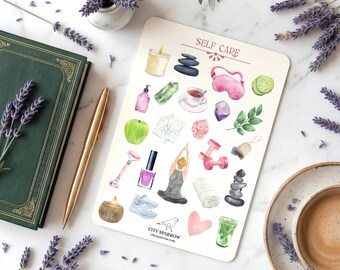 Self Care Sticker Sheet, Stickers for Journals, Notebooks, Planners and Scrapbooking, Bujo Stickers