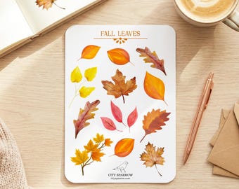 Fall Leaves Sticker Sheet, Autumn Journal Stickers for Bullet Journaling, Planners and Scrapbooking