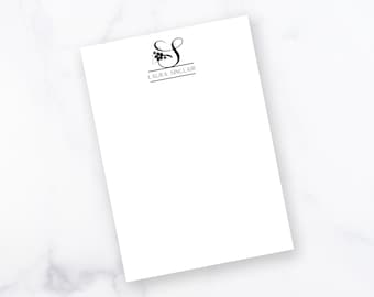 Floral Initial Custom Notepad, Personalized Linen Paper Stationery