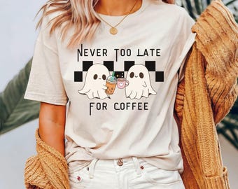 Retro Halloween Shirt, Ghost Coffee Tee, Cute Ghost Shirt for Halloween, Coffee Lover Gift