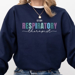 Custom Respiratory Therapist Shirt, RT Sweatshirt, RT Graduation Gift, RRT Sweater, Respiratory Shirt, Navy