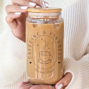 Glass Coffee Cup, Glass Sipper Cup, Iced Coffee Cup, With Lid and Straw, Glass Soda Can, Summer Cup