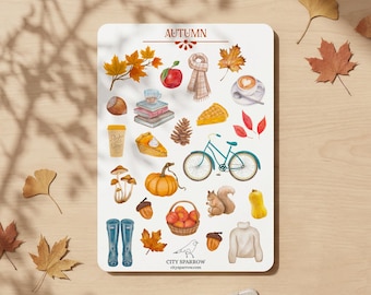 Autumn Sticker Sheet, Seasonal Journaling Stickers for Bujo