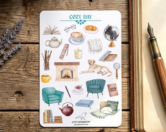 Cozy Day Sticker Sheet, Stickers for Journaling, Planner and Scrapbooking.