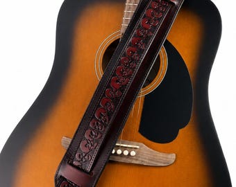 Leather Guitar Strap – Custom Guitar Strap for Acoustic Electric Bass Guitars – Guitar Player Gift – Tick Heavy Adjustable Guitar Straps