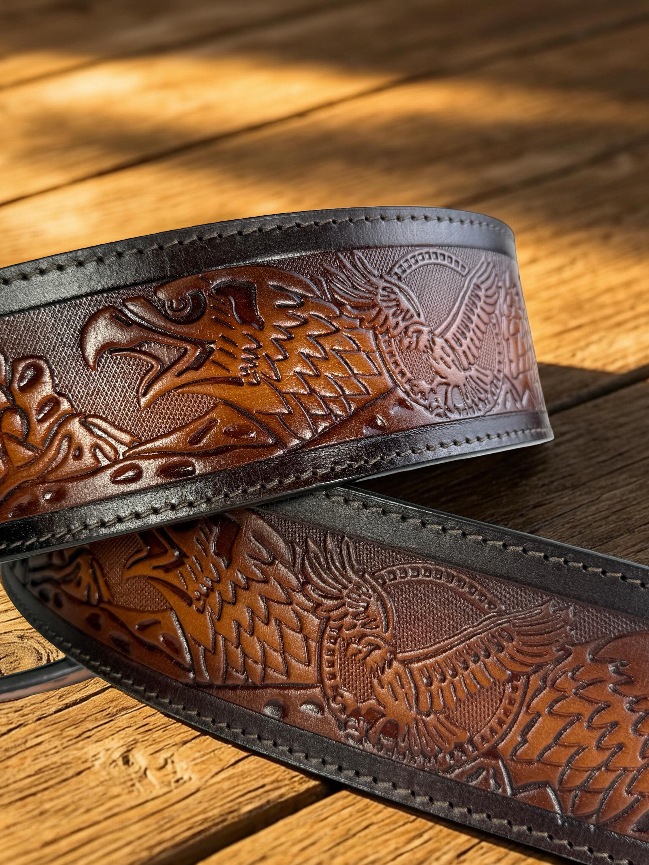 Austin artist “Cherry Blossom” belt buckle can include removable leather belt Carved Leather Eagle - Etsy main image 4