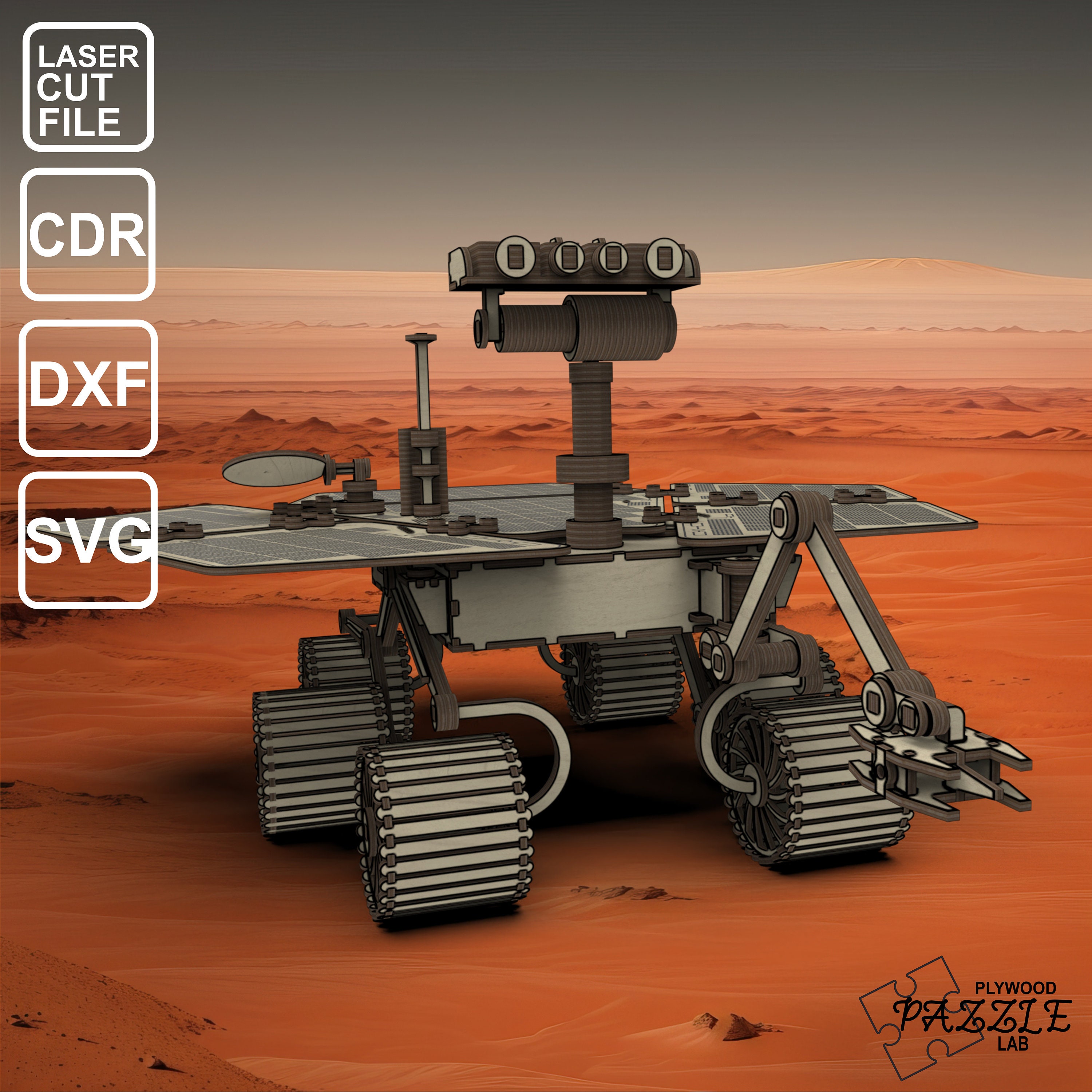 Mars rover Spirit. Lasser Cut File .cdr, .dxf, .svg, .ai. 3d puzzle file. Wooden constructor. Moving parts.