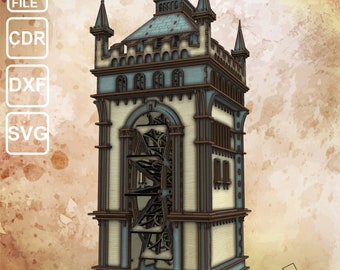 Medieval Mill Lasser Cut File .cdr, .dxf, .svg, .ai. 3d puzzle file. Wooden constructor.