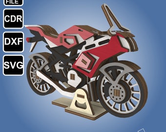 SPORT BIKE. Lasser Cut File .cdr, .dxf, .svg, .ai. 3d puzzle file. Wooden constructor.