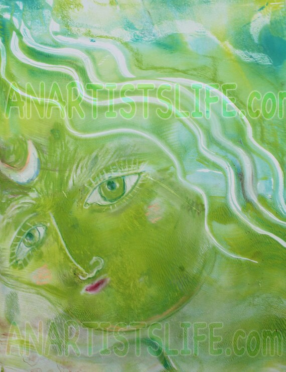 Anartistslife Mono Print Moon Nature Goddess Etsy