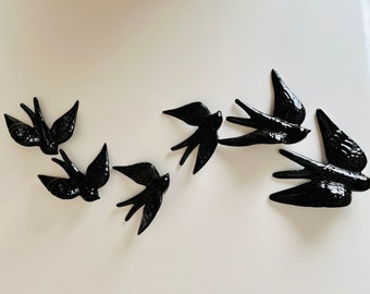 Black Swallows in Portuguese Ceramics, Swallows from Portugal, Ceramic Bird Wall Decoration, Hand Painted.Keramik Portugal.Choose your flock