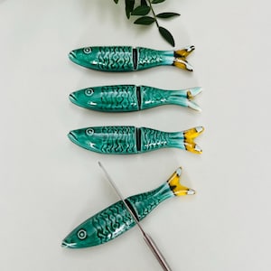 Glazed Ceramic Sardine Knife Rest: Portuguese Kitchen Decor