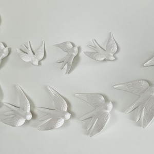 White Swallows from Portugal. Handmade, painted and glazed ceramic birds. Living art in the wall. Birds wall decor- Portuguese Swallow.