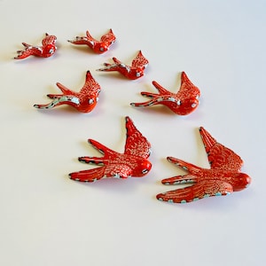 Red Swallows from Portugal. Handmade, painted and glazed ceramic birds. Living art decorating your wall.  Very Good as a gift for yourself.