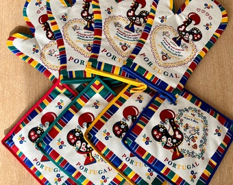 Guantes de horno portugueses. Diseño del Gallo y la Guitarra de Portugal. Guantes de cocina y agarraderas, guantes de protección. Amantes de la cocina.