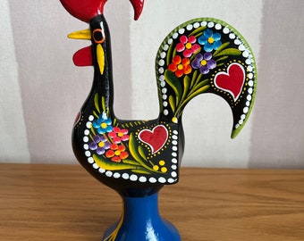 Hahn von Barcelos Portugiese XL. Glücks-Hahn. Hergestellt aus Eisen und handbemalt mit leuchtenden Farben. Vintage Dekor. Symbol von Portugal.