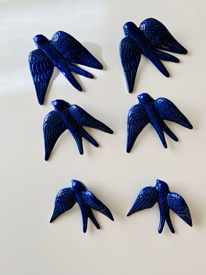 Cobalt Blue Swallows From Portugal. Handcrafted, Painted and Glazed