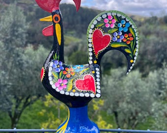 XL Hand-painted Barcelos Rooster, Portuguese Good Luck Symbol