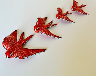Portuguese Red Swallows, Portugal Pottery. Hand painted ceramic swallows. Glaced. Keramik Portugal. Available in 3 sizes: