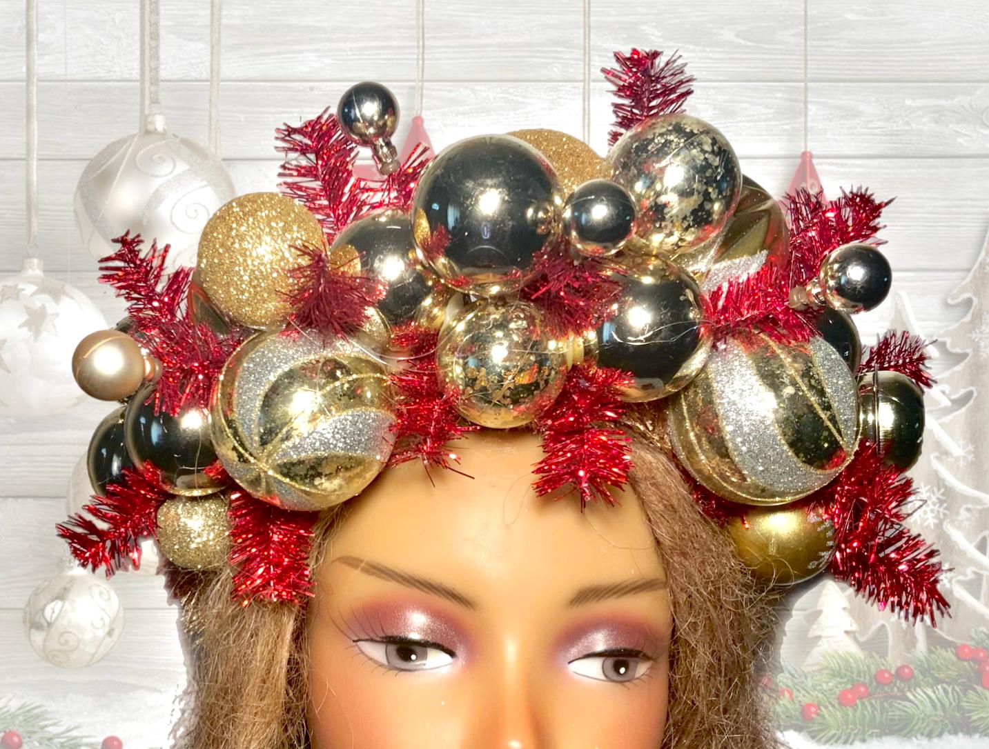 Handmade Christmas Ornament Headband • Holiday Baubles • Festive Xmas Tree Crown Amazon.com : MEMOVAN Christmas Flower Crown Christmas Red  main image 3
