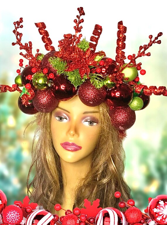 Handmade Christmas Ornament Headband • Holiday Baubles • Festive Xmas Tree Crown Tree-mendous Bottle Brush Tree Headband DIY – main image 2