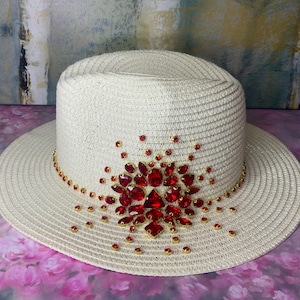 Handcrafted Rhinestone Wide Brim Summer Hat – Sparkly Sun Hat for Occasions